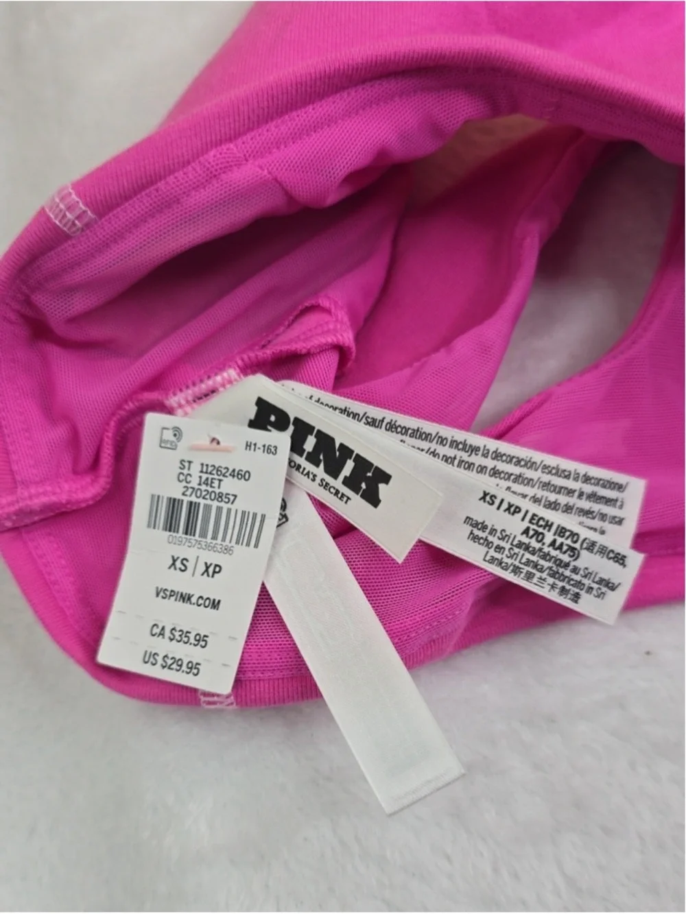 VS PINK All-Day Cotton Scoop Sports Bra Sz XS NWT